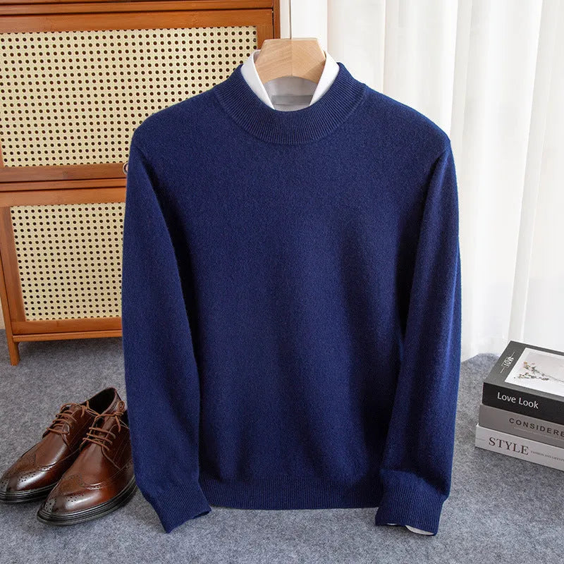 Men's half-collar wool sweater in loose fit winter knitwear available in multiple colours