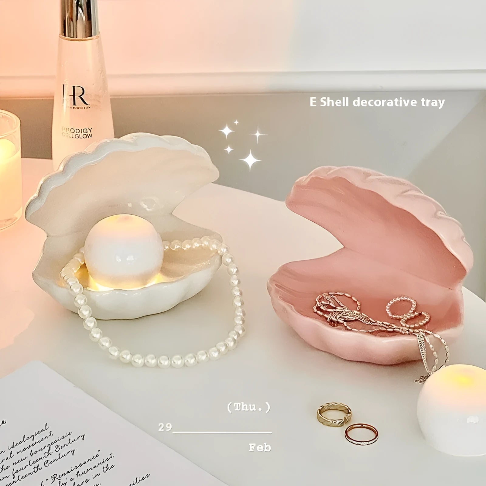 White porcelain decorative tray with optional small night light in pink or white colour options