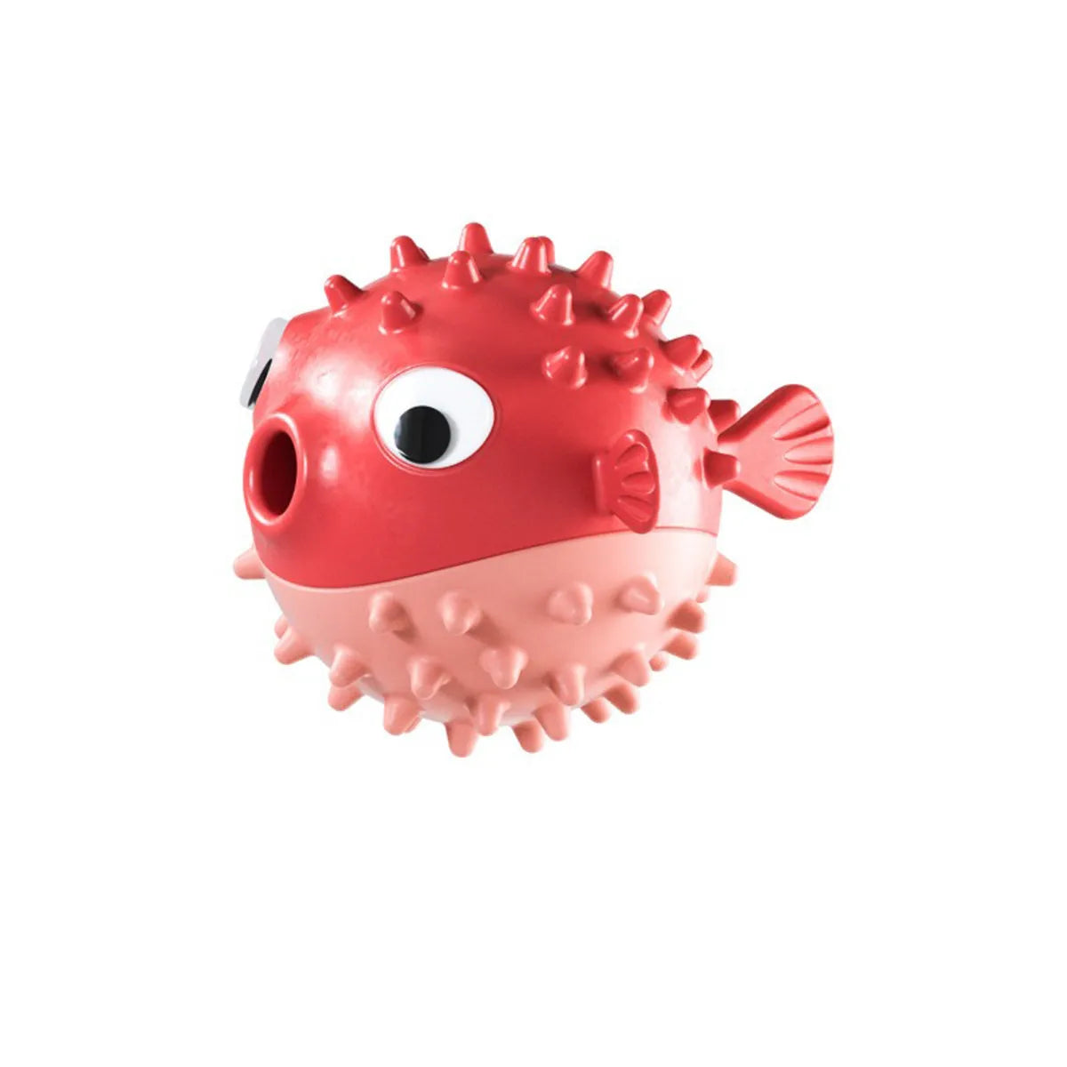 Yellow fish-shaped durable vinyl dog chew toy with textured surface for teeth cleaning.