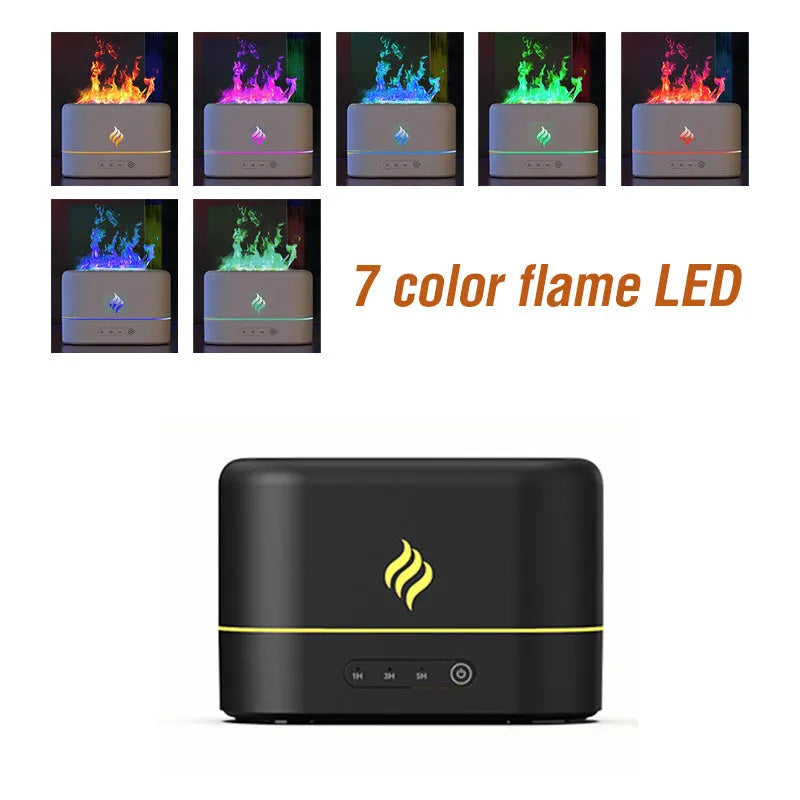 Black and white 7-colour flame effect humidifier with USB power and water tank