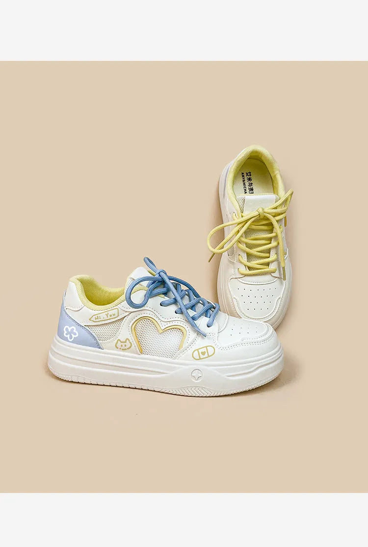 Korean style summer mesh sneakers in Meow Rabbit Sea Salt Cheese colour with cross-strap detailing