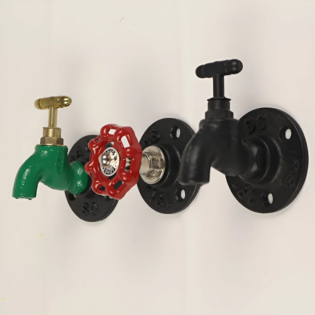 Water pipe style metal towel rack hook with polished finish in three colour options
