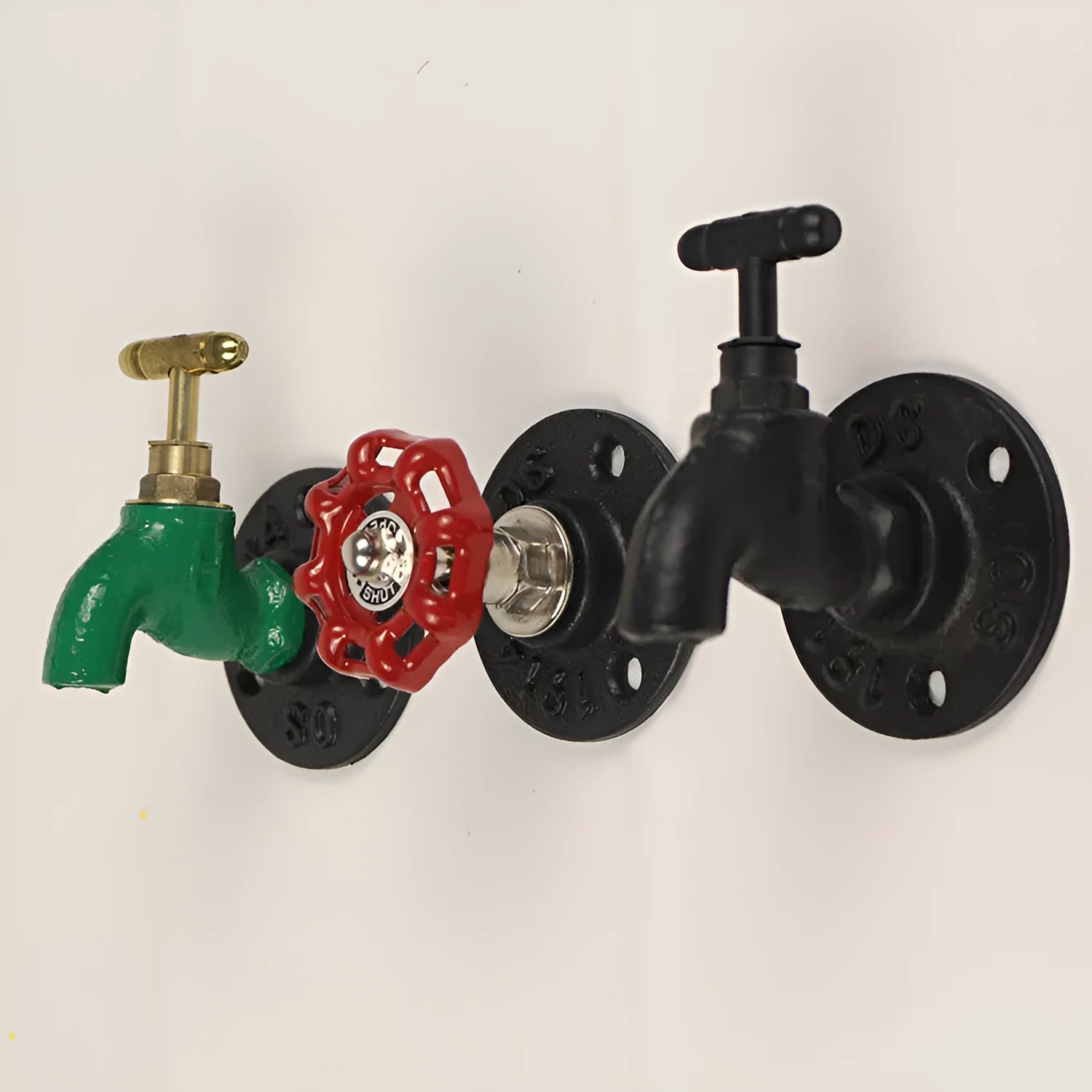 Water pipe style metal towel rack hook with polished finish in three colour options