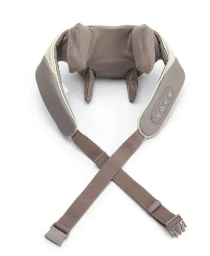 Milky white rechargeable shoulder and neck massager with infrared physiotherapy for cervical spine relief