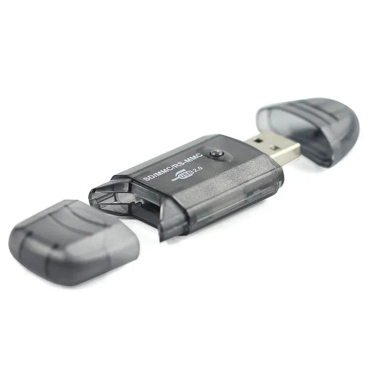 Creative transparent plastic USB card reader with LED light option on a desk