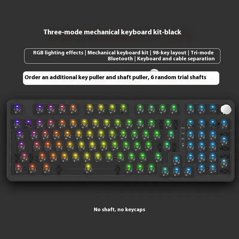 98 key wireless Bluetooth mechanical keyboard kit with metal knob and multiple colour options