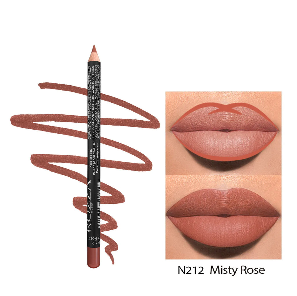 Matte finish lip liner pencil in one of 14 available shades, from 201 to 214 colour.