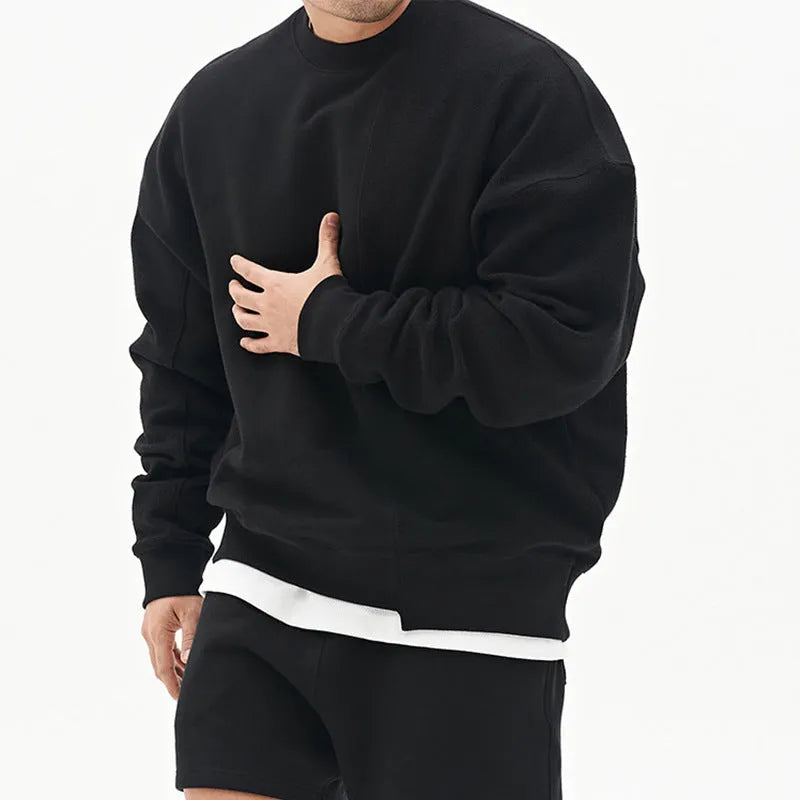 Men's cotton blend loose fit round neck pullover sweater in khaki