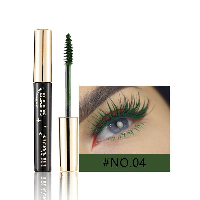 Colourful mascara for stage and nightclub use showing 12 different shade options