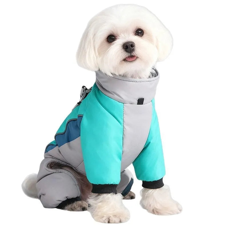 Fleece-lined waterproof four-legged pet clothing for dogs in cold weather traction coat six sizes four colours