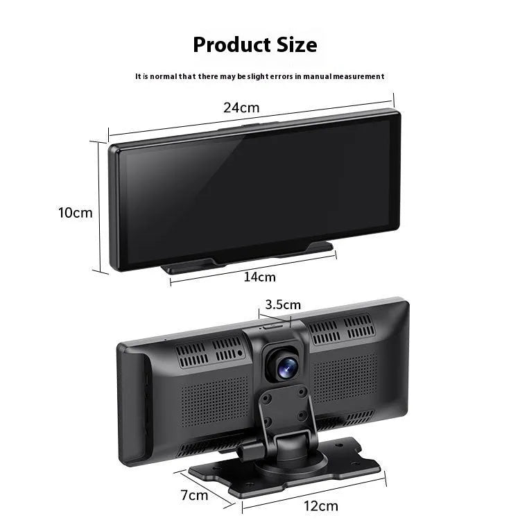 10-inch car smart screen with CarPlay and driving recorder functions on dashboard