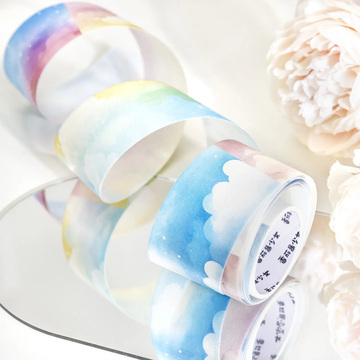 Japanese paper sky theme decorative washi tape roll showing colourful clouds design, 30mm wide