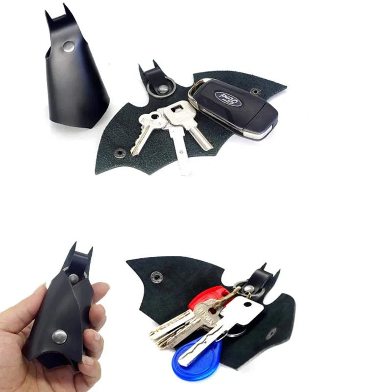 Black PU leather key case measuring 17.6 x 11.8 cm for car key storage