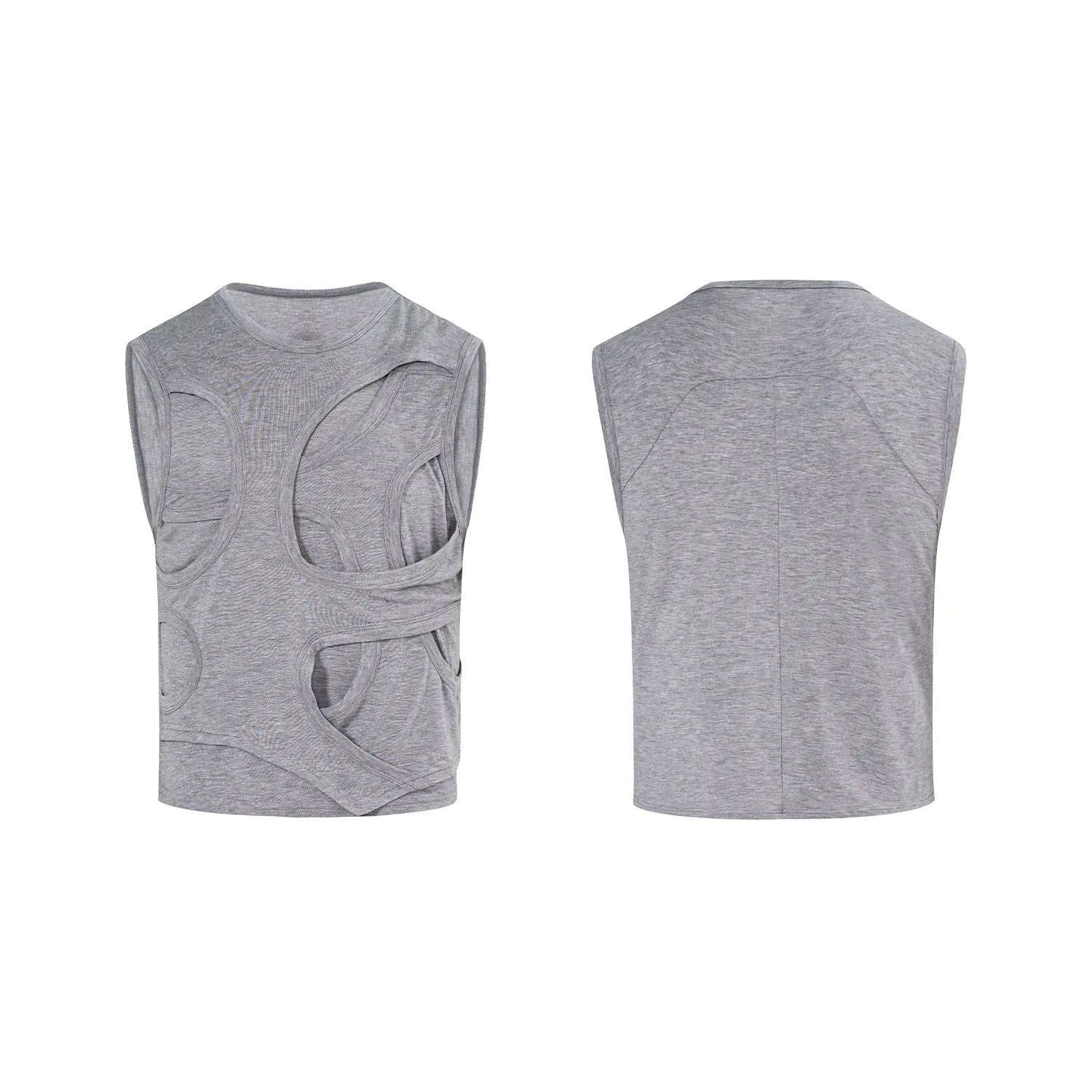 Men's solid colour lyocell vest tank top on a hanger, showing round neck collar.