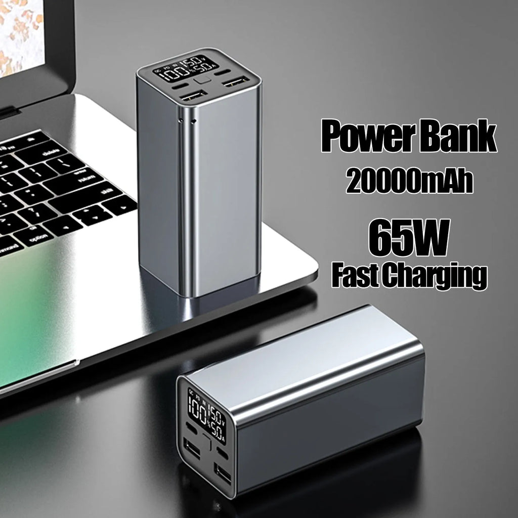Black high-power 65W 20000mAh metal power bank for laptop charging