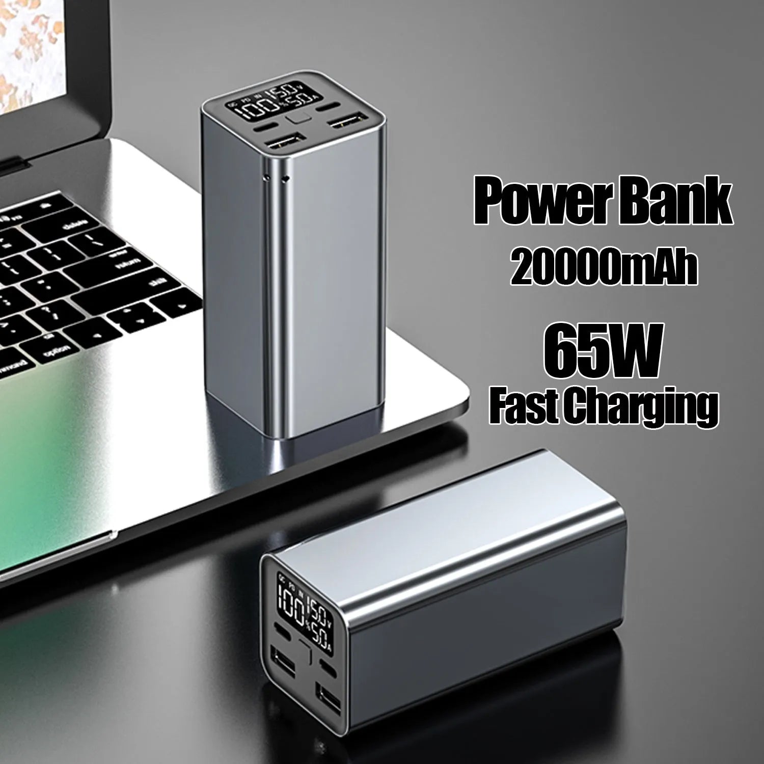 Black high-power 65W 20000mAh metal power bank for laptop charging