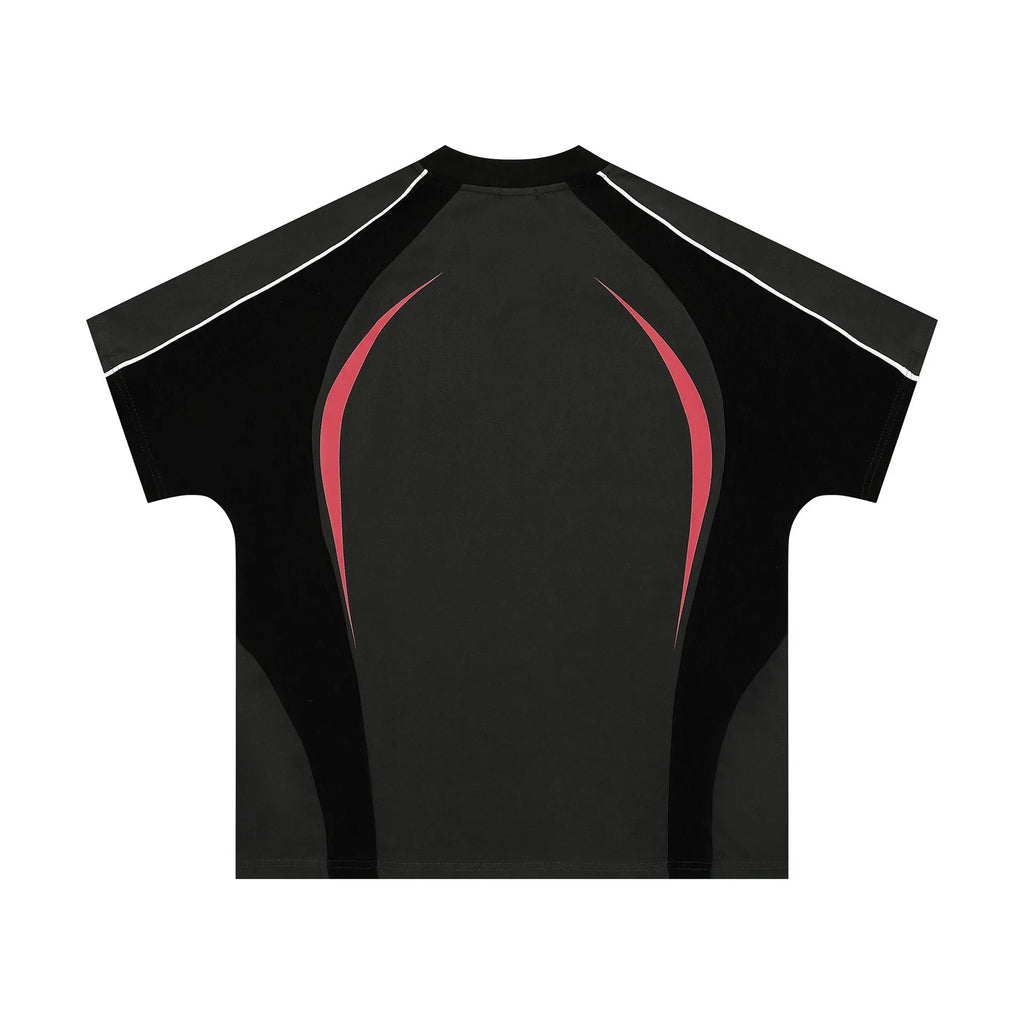 Men's loose fit black t-shirt with white letter print, short sleeves, casual pullover style