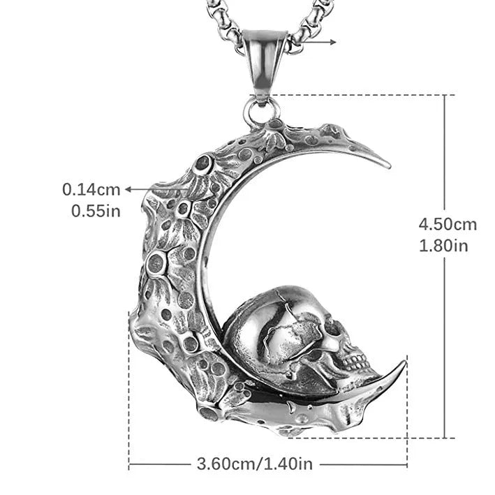 Men's silver skull necklace with detailed alloy pendant and matching chain