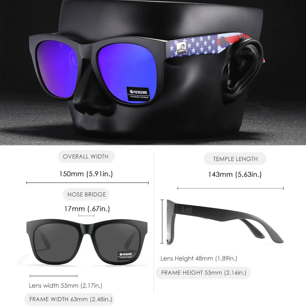 Polarised sunglasses with TAC lenses and thickened PC frames for outdoor UV protection