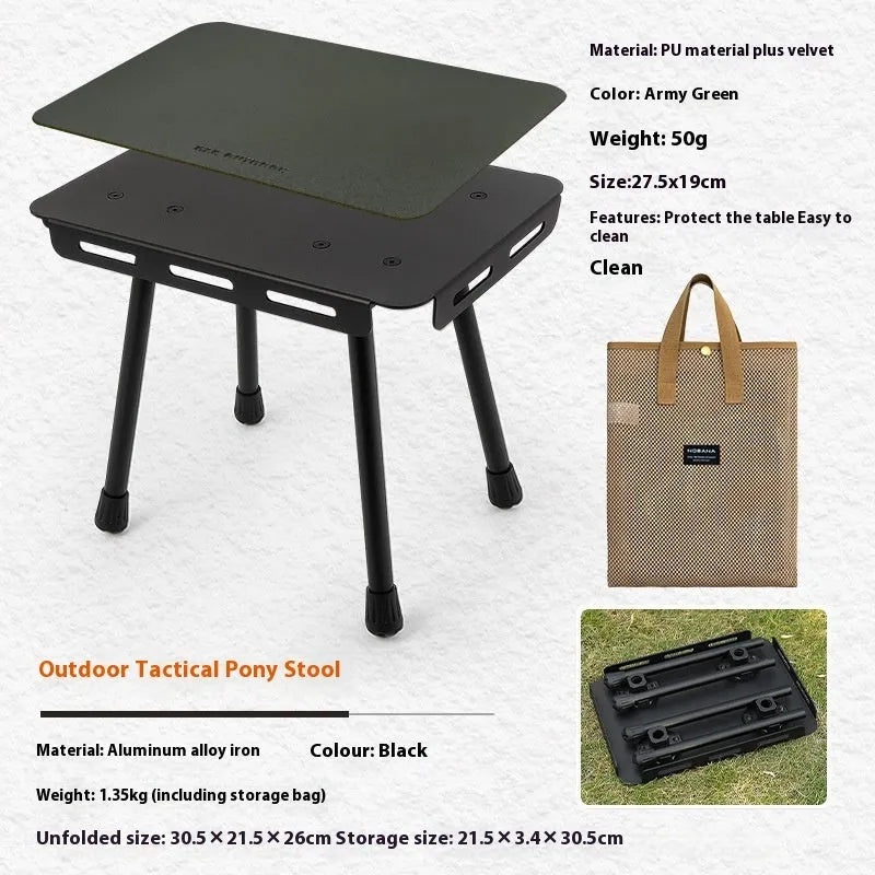 CLS aluminium folding camping stool shown in army green, converted into a small table.