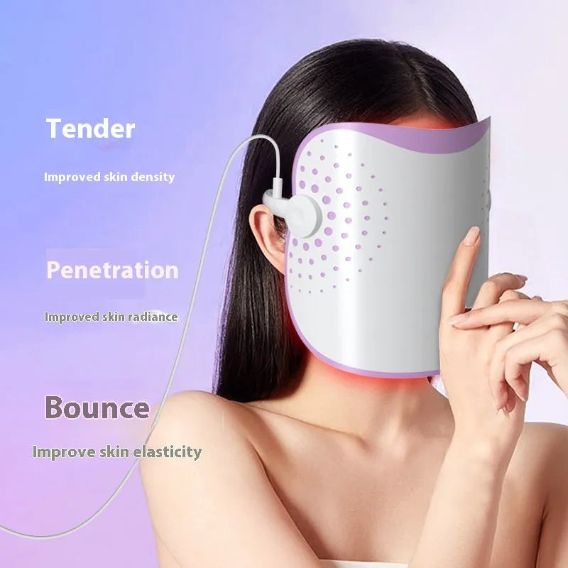 White and purple photon IPL beauty mask device for facial colour light therapy at home.