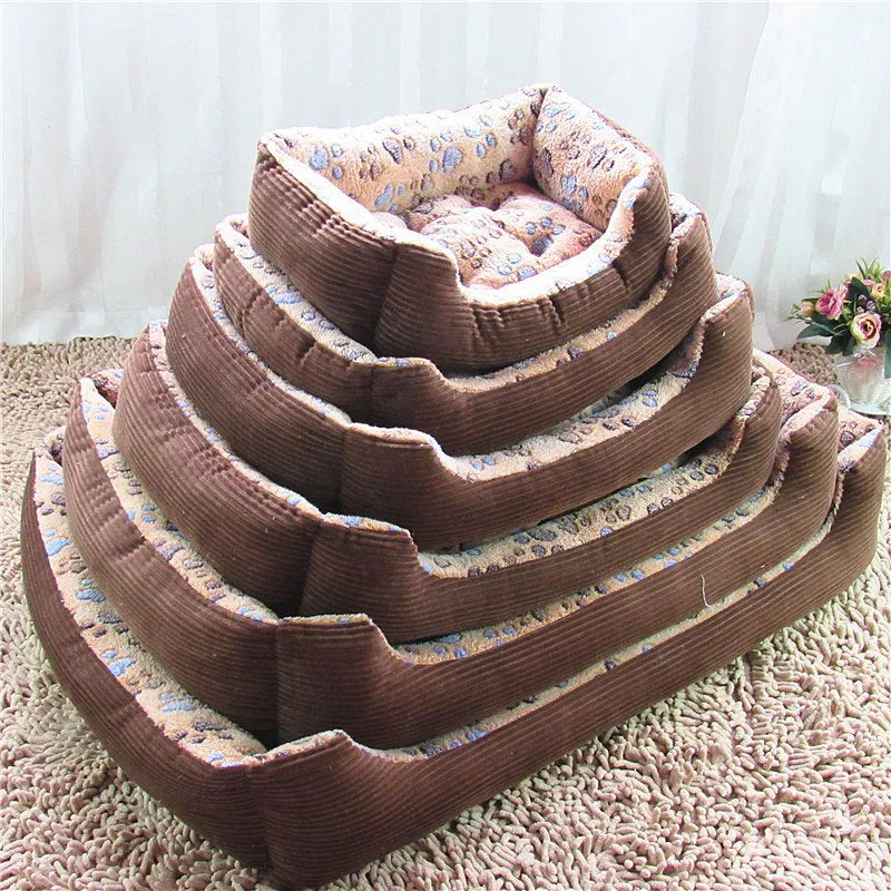 Beige soft plush dog bed with raised sides, shown in a medium size for a small dog.