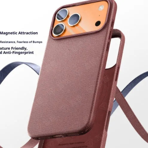 Woven cloth pattern magnetic suction phone case for iPhone 17 series in blue colour