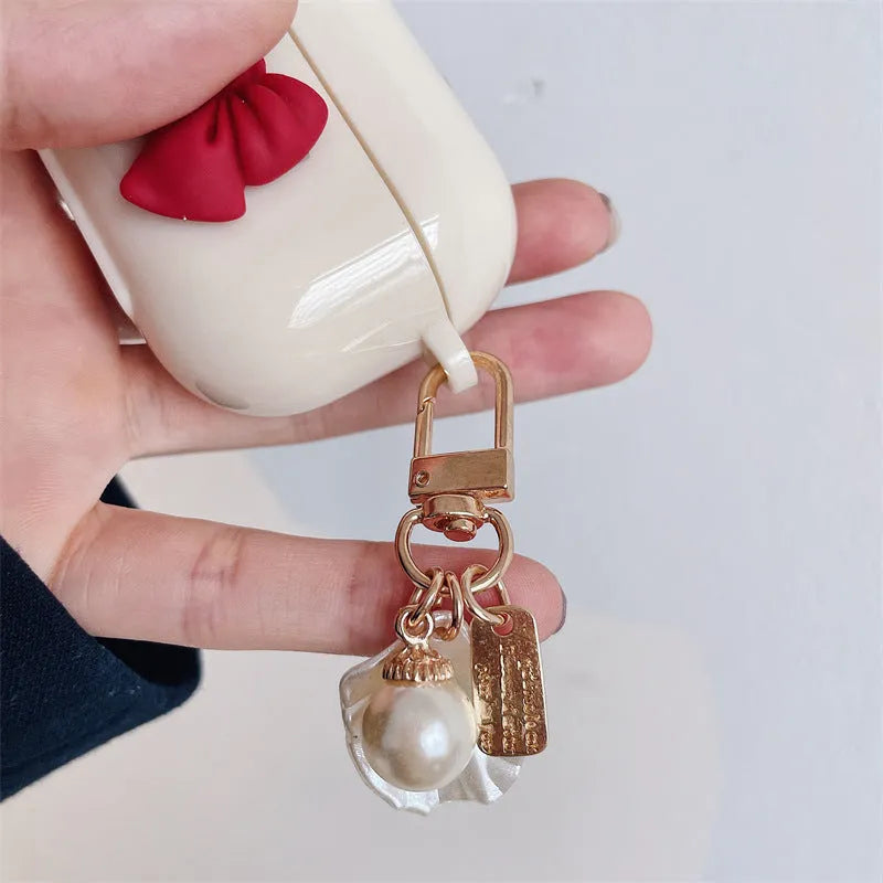 Beige red bow shell TPU clamshell case cover for AirPods and AirPods Pro