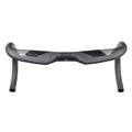 Matt black carbon fibre bent road bicycle handlebar shown from above.