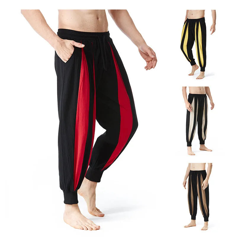 Men's straight leg casual trousers in polyester available in red, khaki, yellow and brown colours