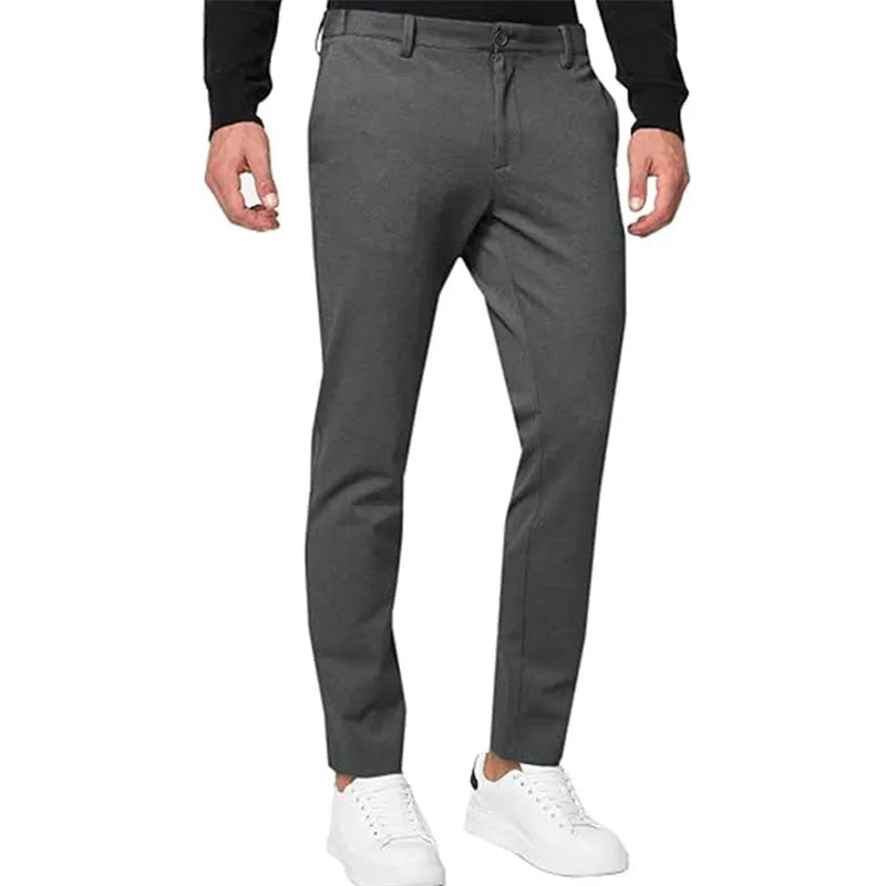 Men's slim-fit tapered chino trousers in stretch cotton blend fabric available in five colours