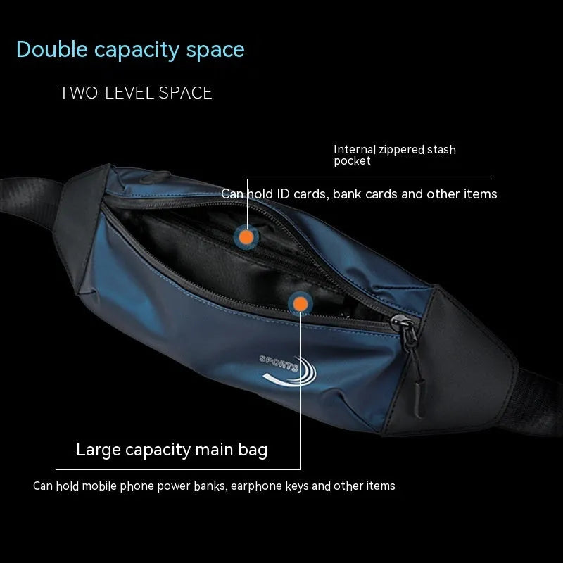 Men's blue Derm Oxford polyester waterproof sports waist bag for running and cycling.