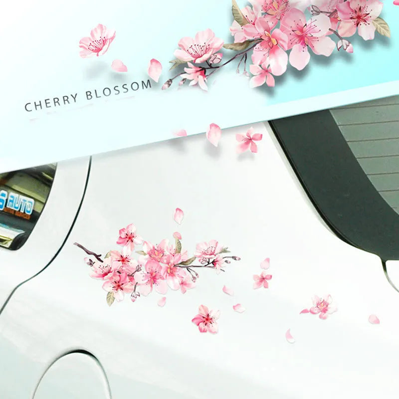 Cherry blossom flower pattern car sticker on vehicle window, available in two size options.