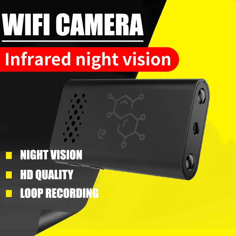 Black smart security camera with baby monitor function and WiFi connectivity