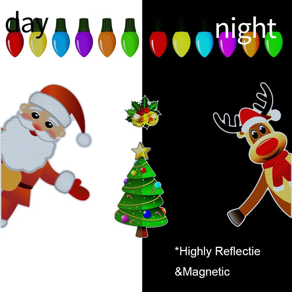 Christmas elk reflective magnetic car sticker with cartoon design and six-colour thread detail