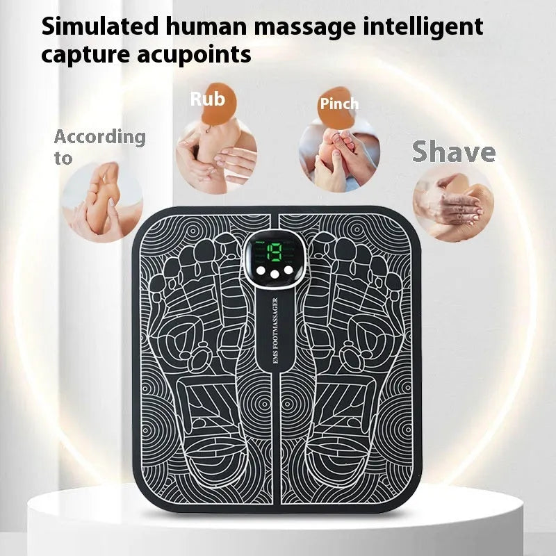 Reflexology foot massager mat with USB charging port and push-button controls
