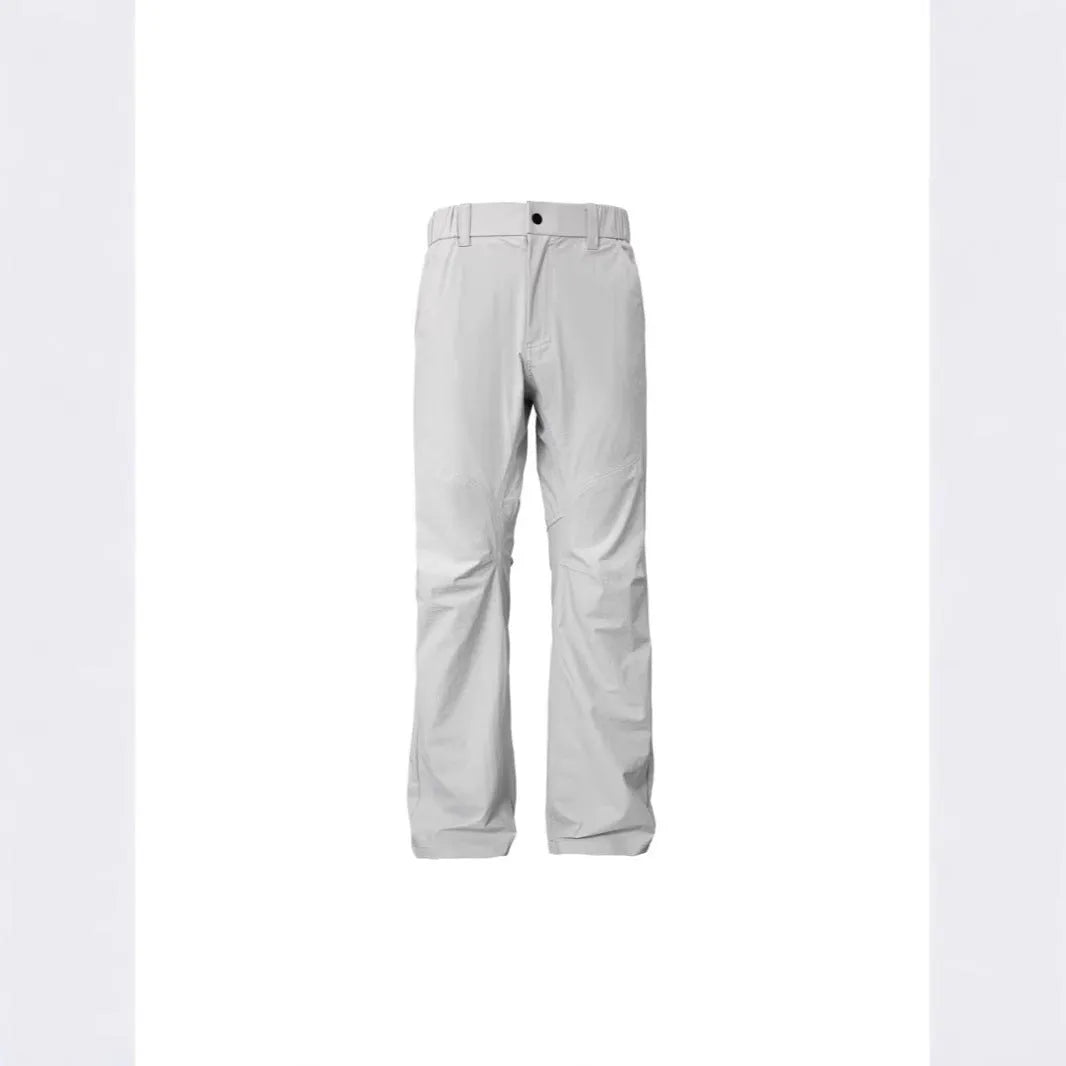 3D cut straight leg trousers with elastic waistband in five colour options showing contemporary deconstructed design