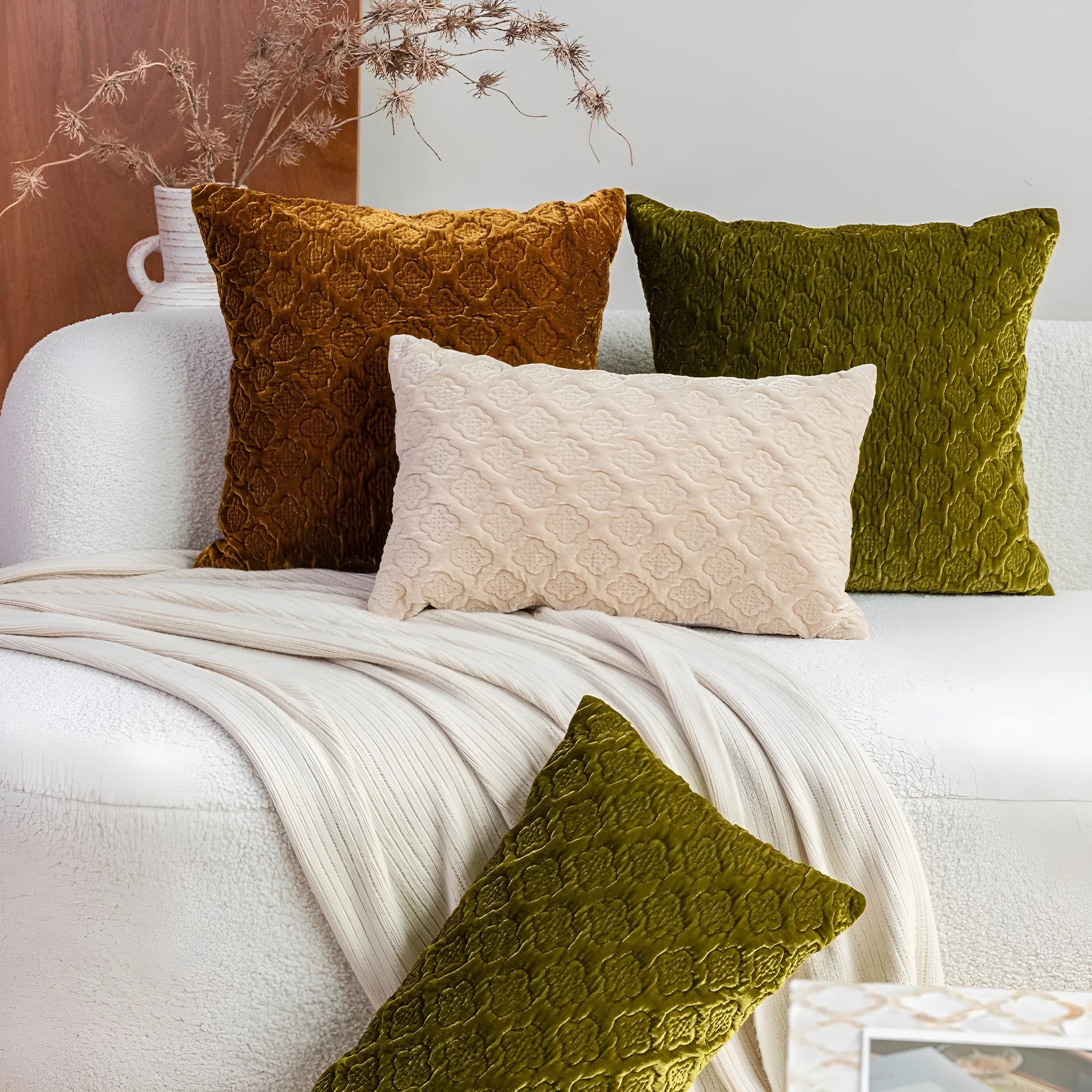 Brown gold antique Chinese style quilted cushion in 50x50cm square and 30x50cm waist pillow sizes