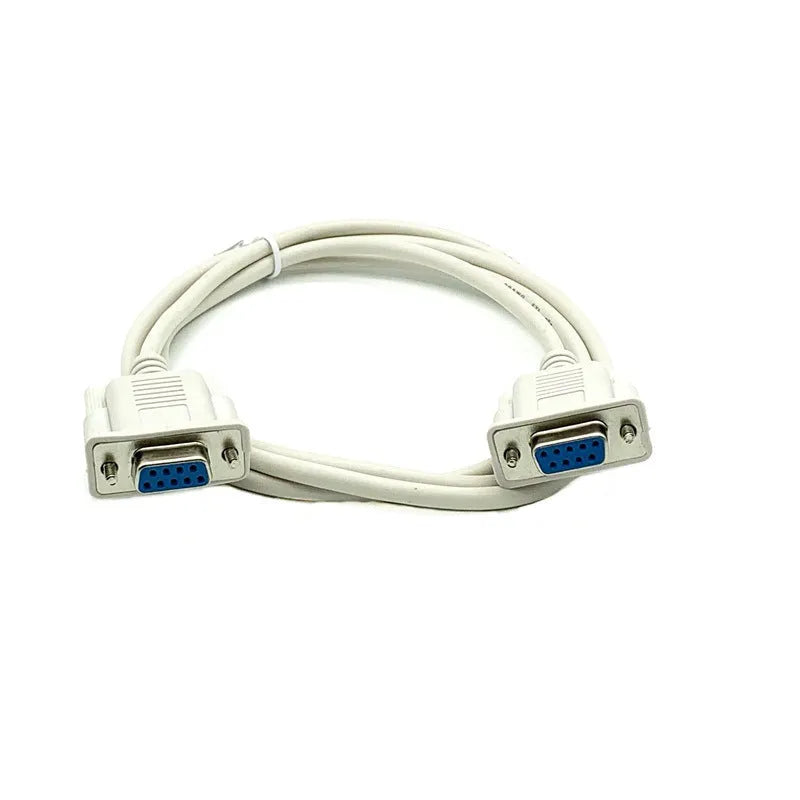 DB9 female-to-female RS232 serial crossover cable, 1.5 metres long, milky white colour