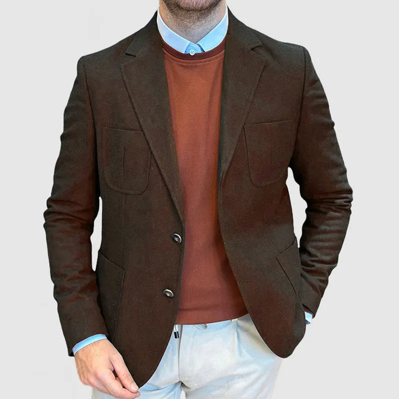 Men's cotton casual suit jacket in loose retro style with solid colour