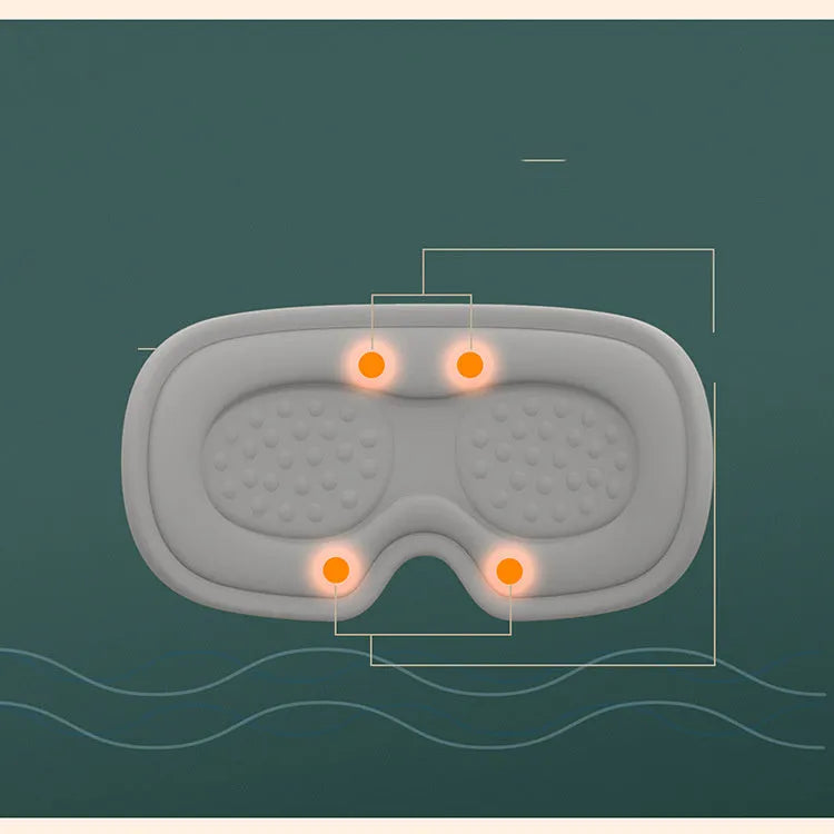 Green portable eye SPA mask showing suede shell and contoured shape for steam heat and vibration massage.