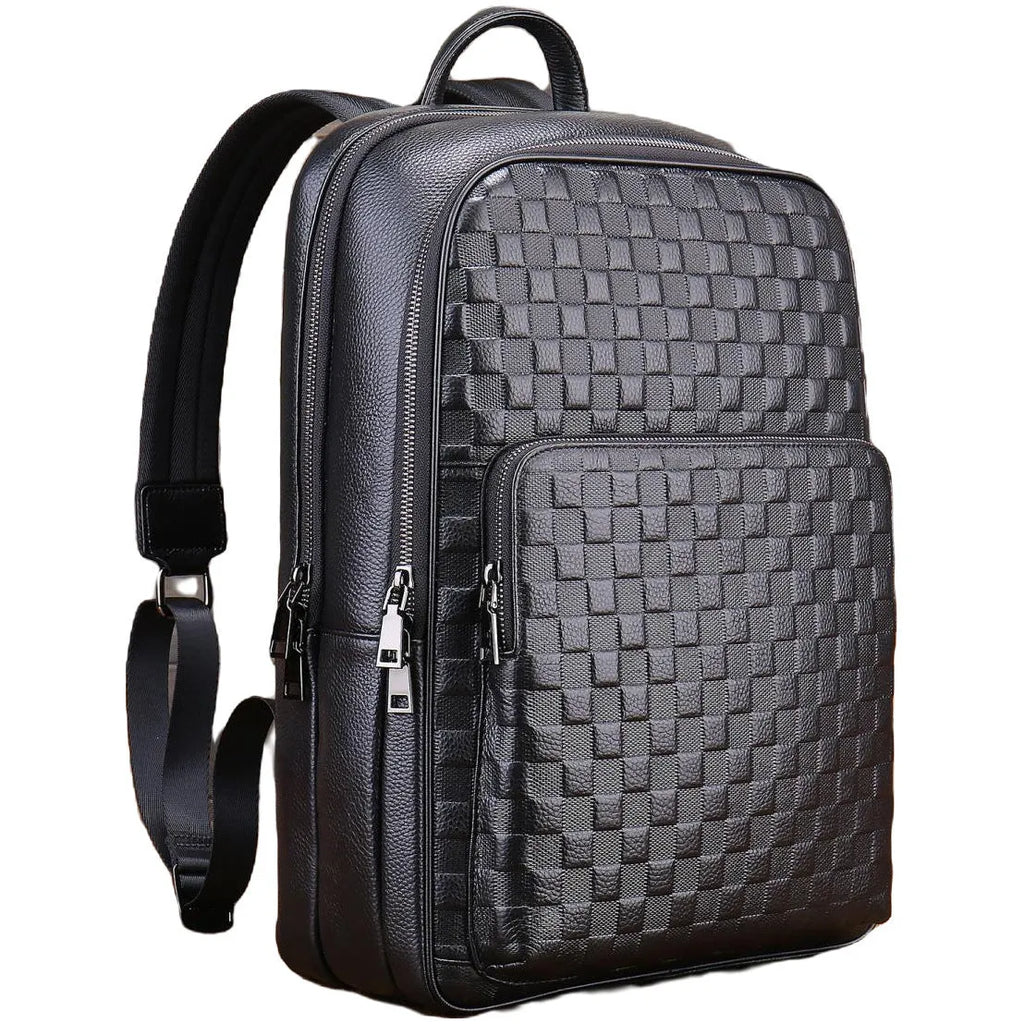 Genuine leather men's business travel bag black with contrast colour detail and airpillow straps