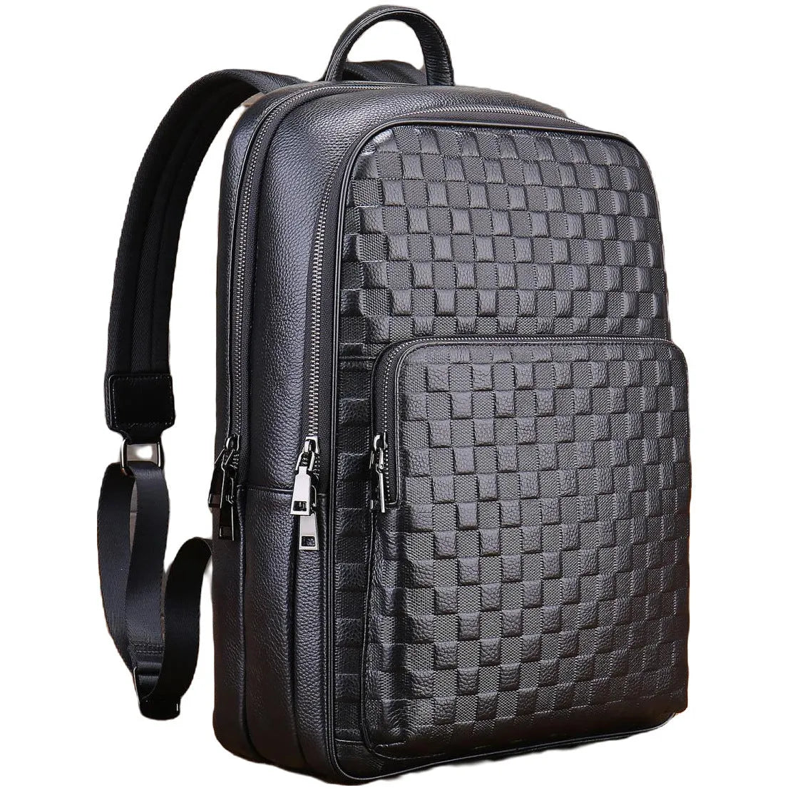 Genuine leather men's business travel bag black with contrast colour detail and airpillow straps
