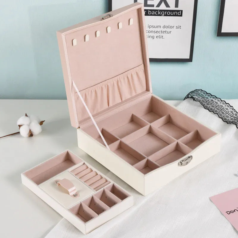 Large capacity jewellery storage box in solid red or white colour with fashionable simple design