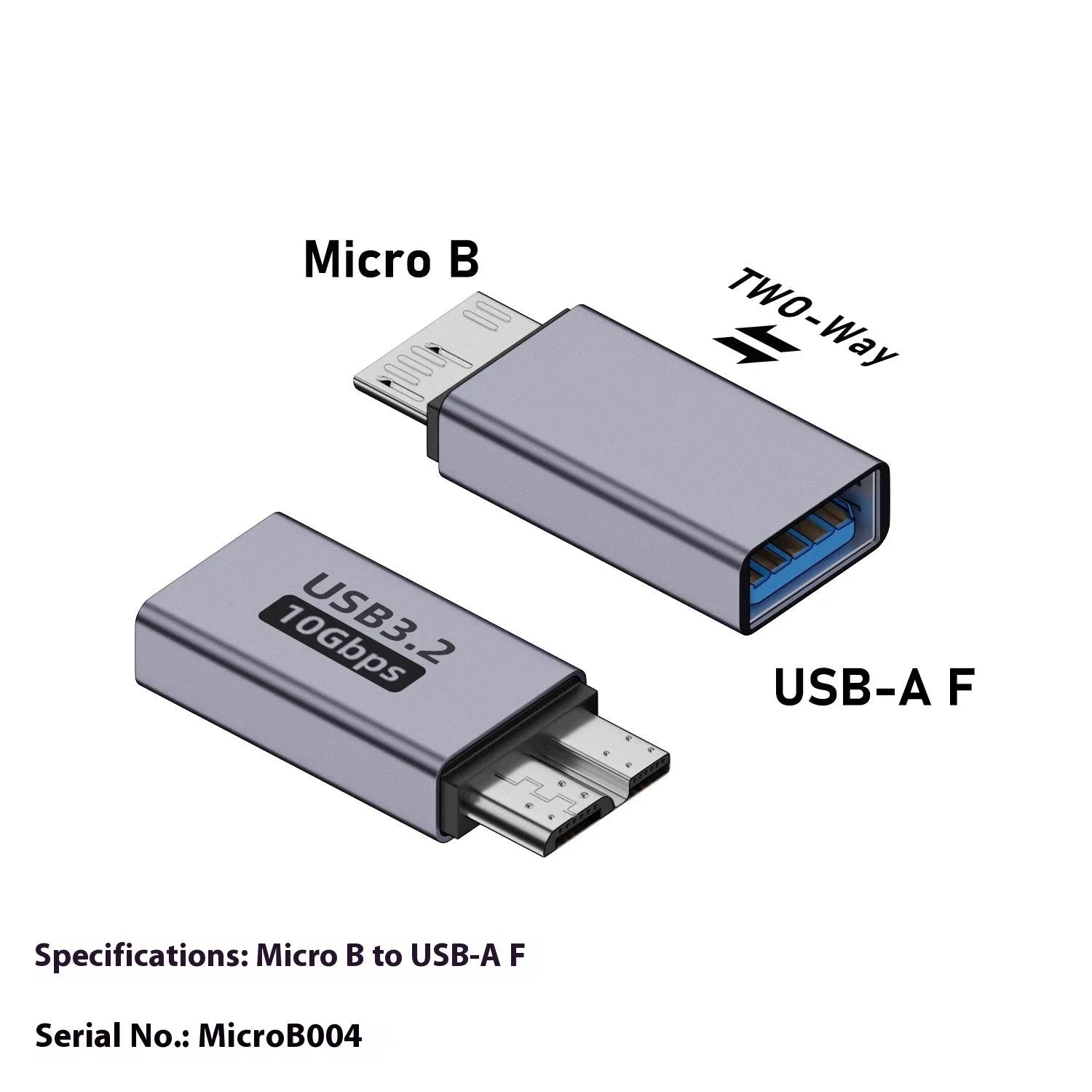 Micro B USB adapter for connecting to hard drives and phones, showing Type-C and USB port options.