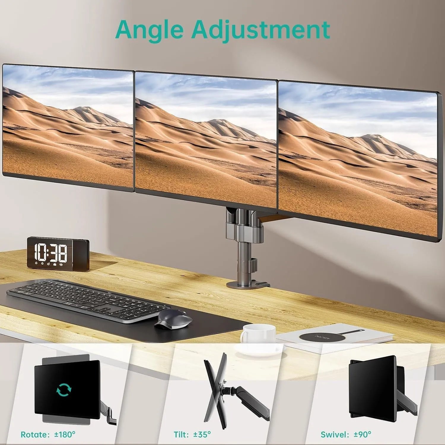 Black aluminium alloy monitor arm with three-arm gas spring for 13-27 inch screens