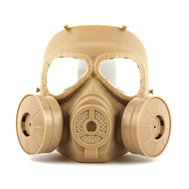 Outdoor anti-virus twin fan mask in black with transparent lens, head-mounted TPR design