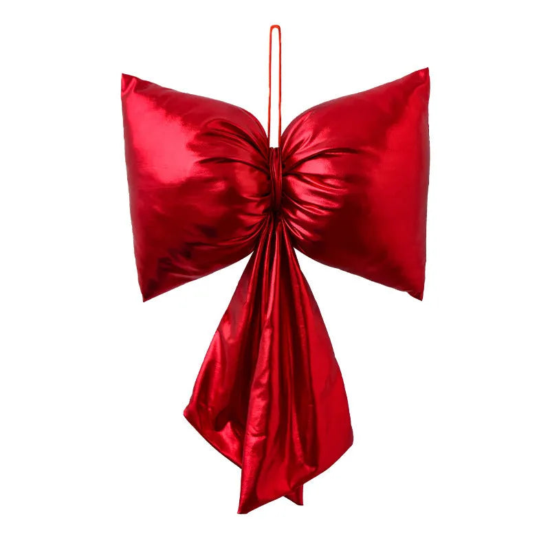 Christmas decorative bowknot hanging ornament in red bright leather finish 12cm size