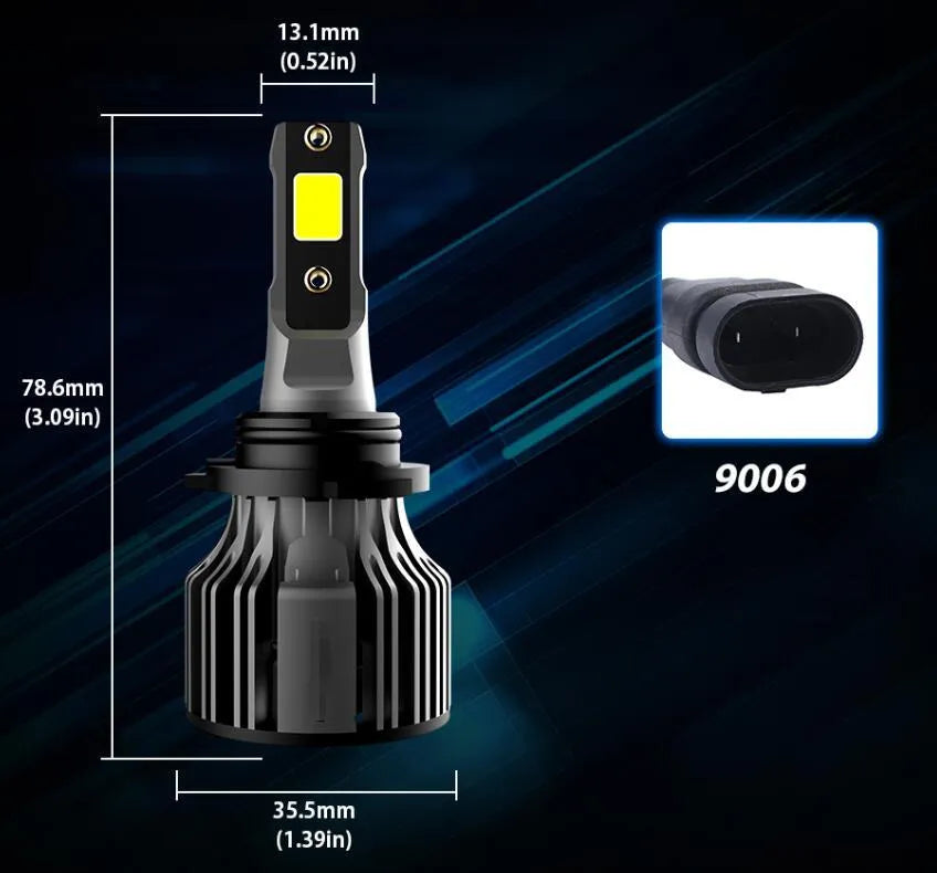 72W 6000K white LED car headlight bulb with adjustable chuck for H1 H7 9005 fitment