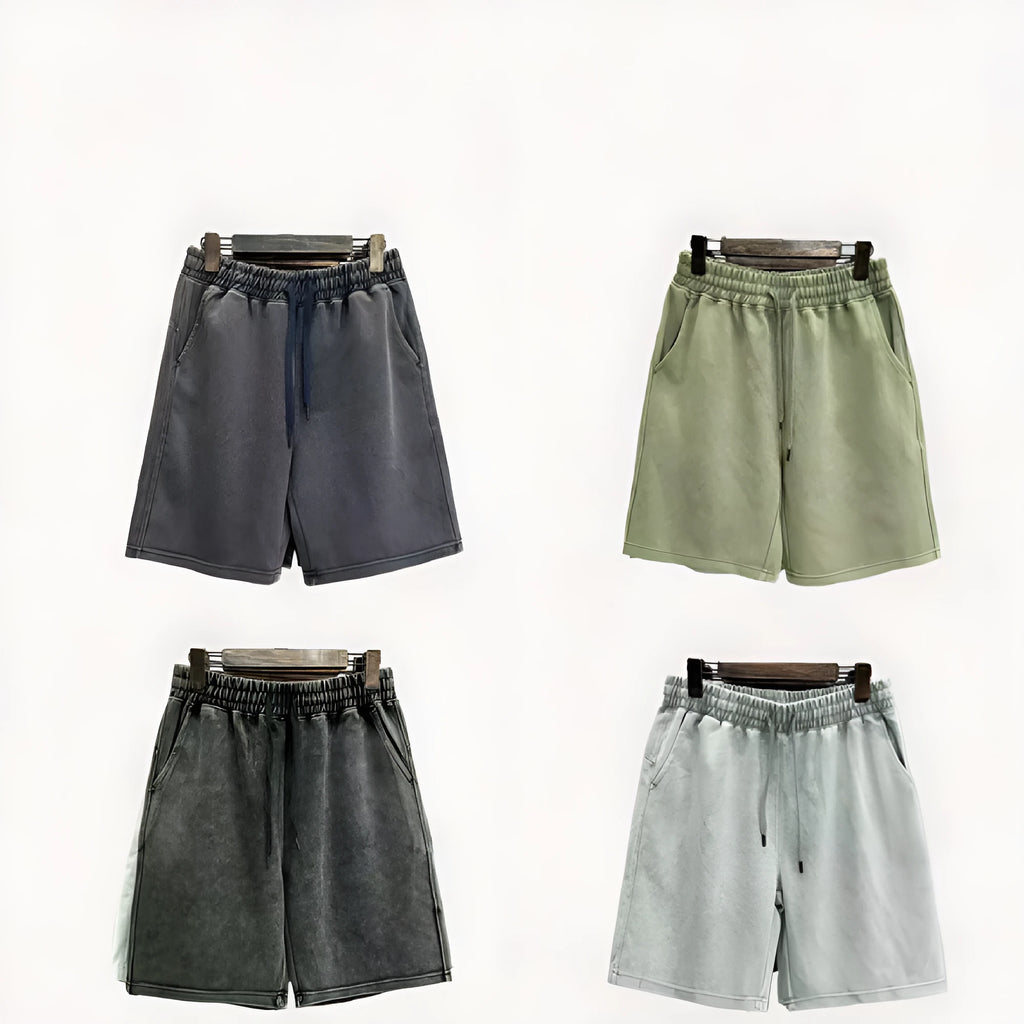 Men's loose fit distressed casual shorts in solid colour on hanger